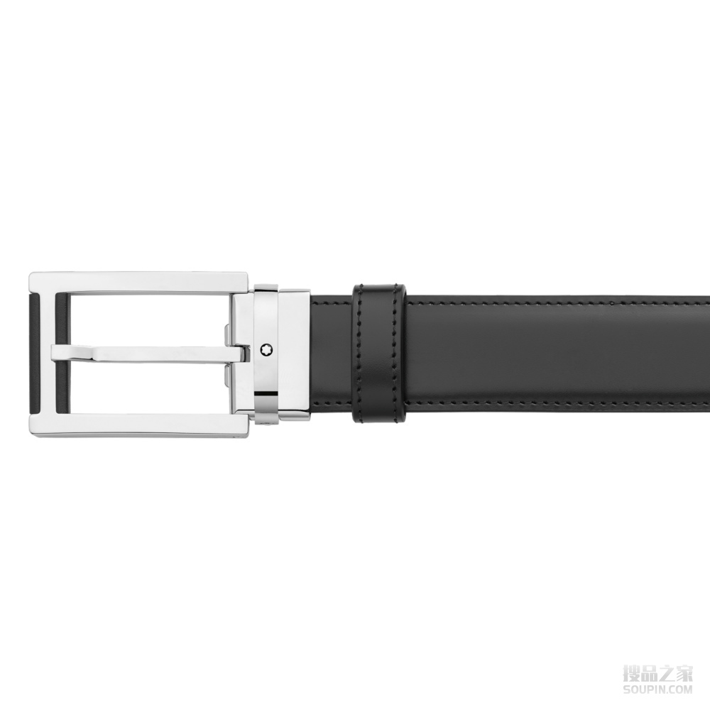 矩形精钢和黑色皮革针式带扣皮带