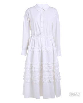配腰绳碎褶连衣裙