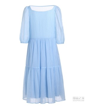 方领天丝褶连衣裙