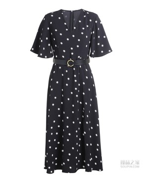 印花配腰带连衣裙