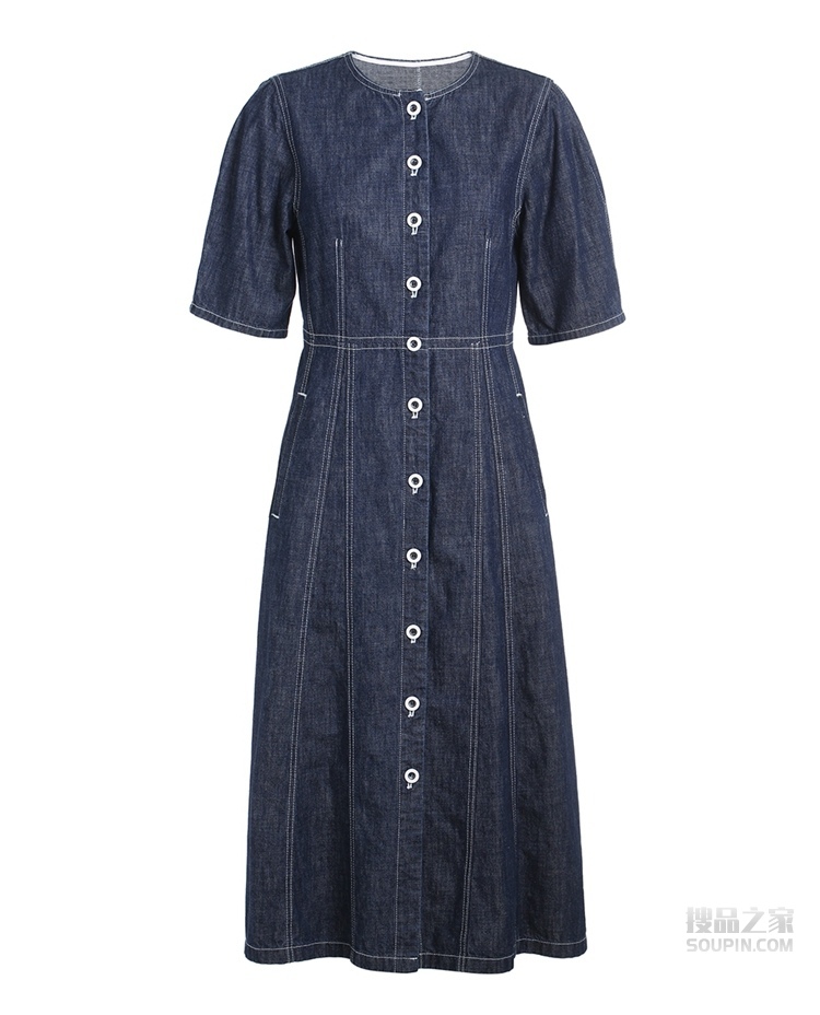 单排扣牛仔连衣裙