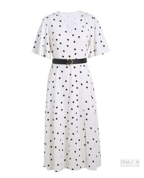 印花配腰带连衣裙