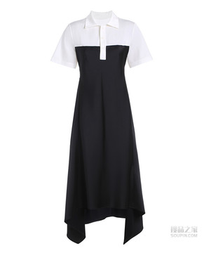 撞色不规则连衣裙