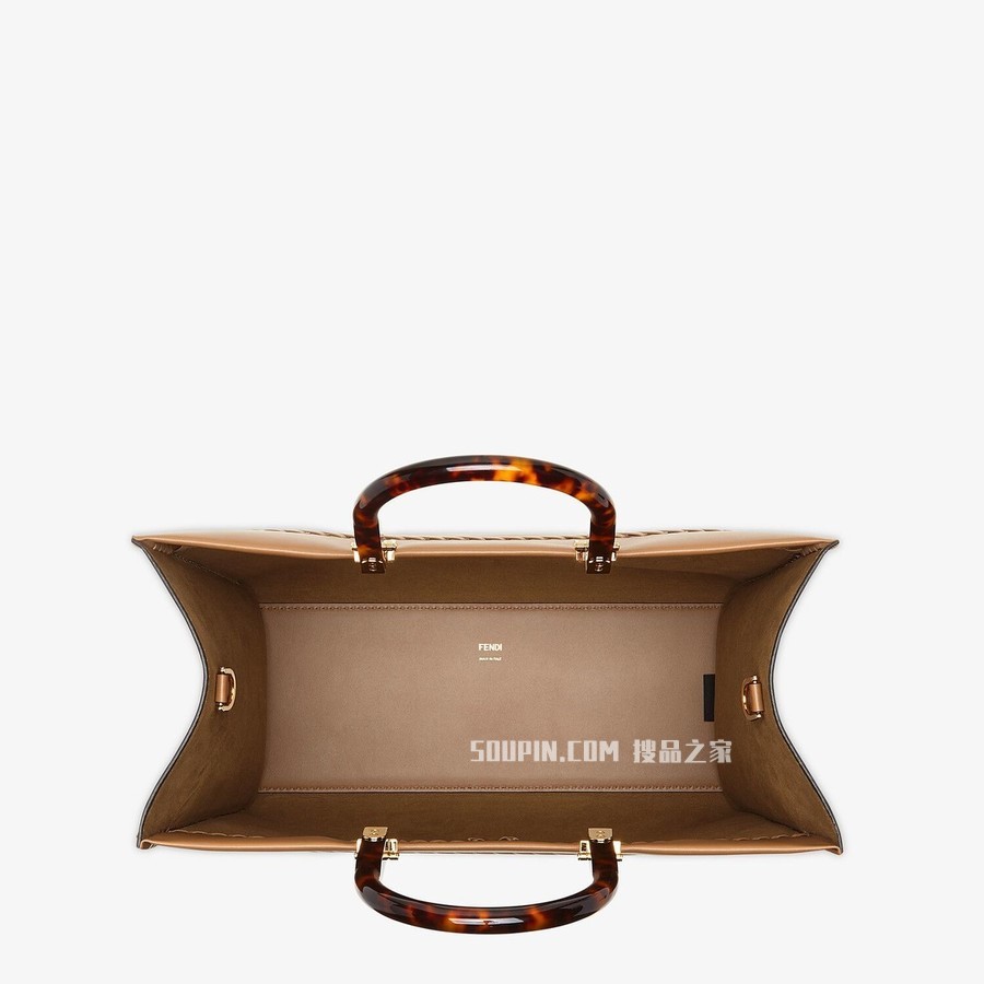 FENDI SUNSHINE中号手提袋 米色皮革手提袋，带装饰针脚