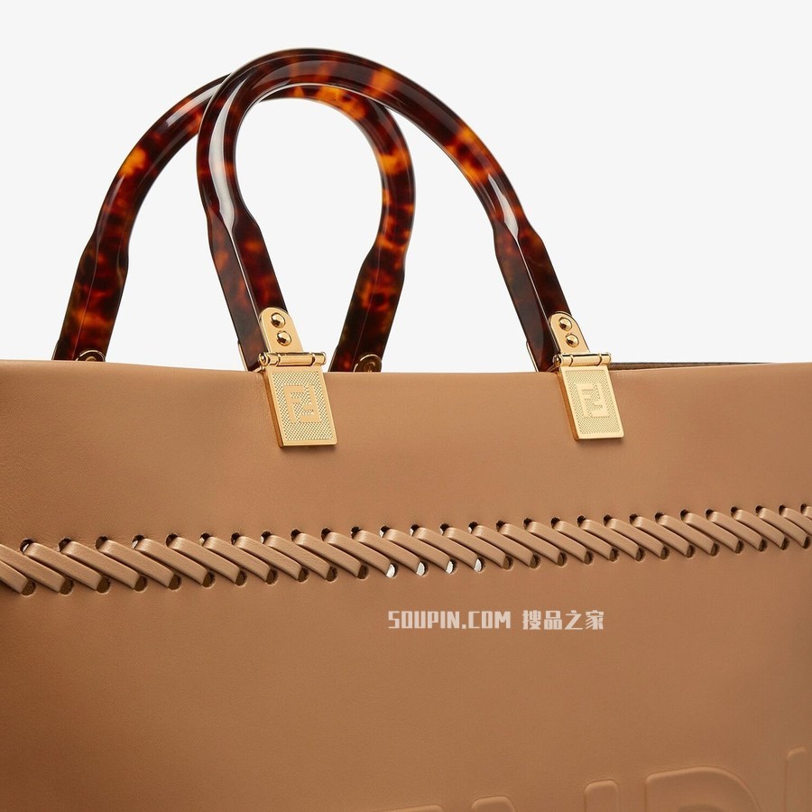 FENDI SUNSHINE中号手提袋 米色皮革手提袋，带装饰针脚