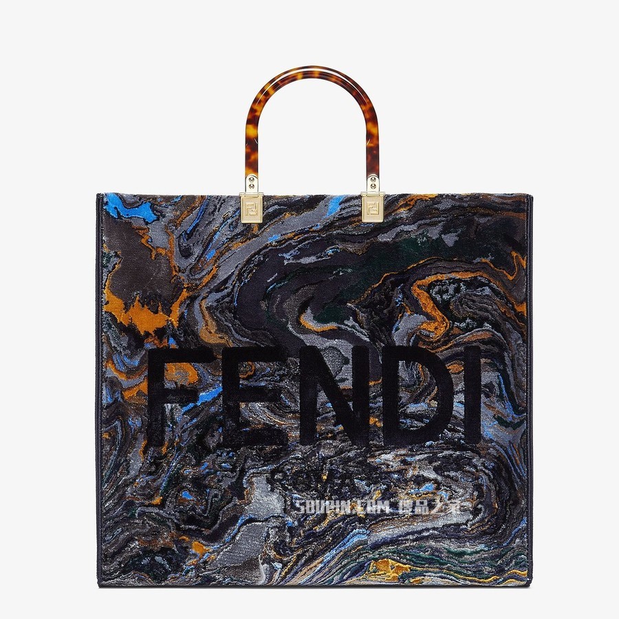 FENDI大号阳光购物手提袋 蓝色大理石纹布料手提袋