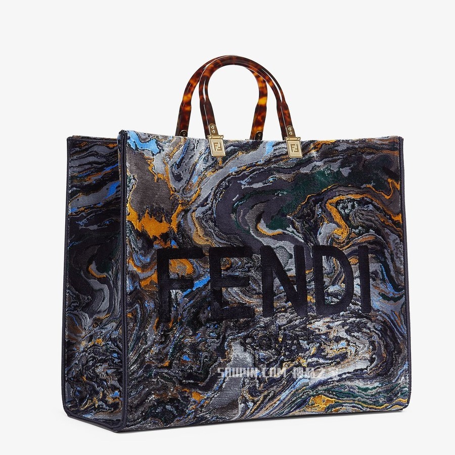 FENDI大号阳光购物手提袋 蓝色大理石纹布料手提袋