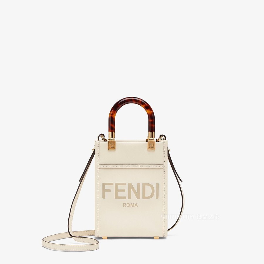 FENDI迷你阳光手提袋 白色皮革迷你手袋
