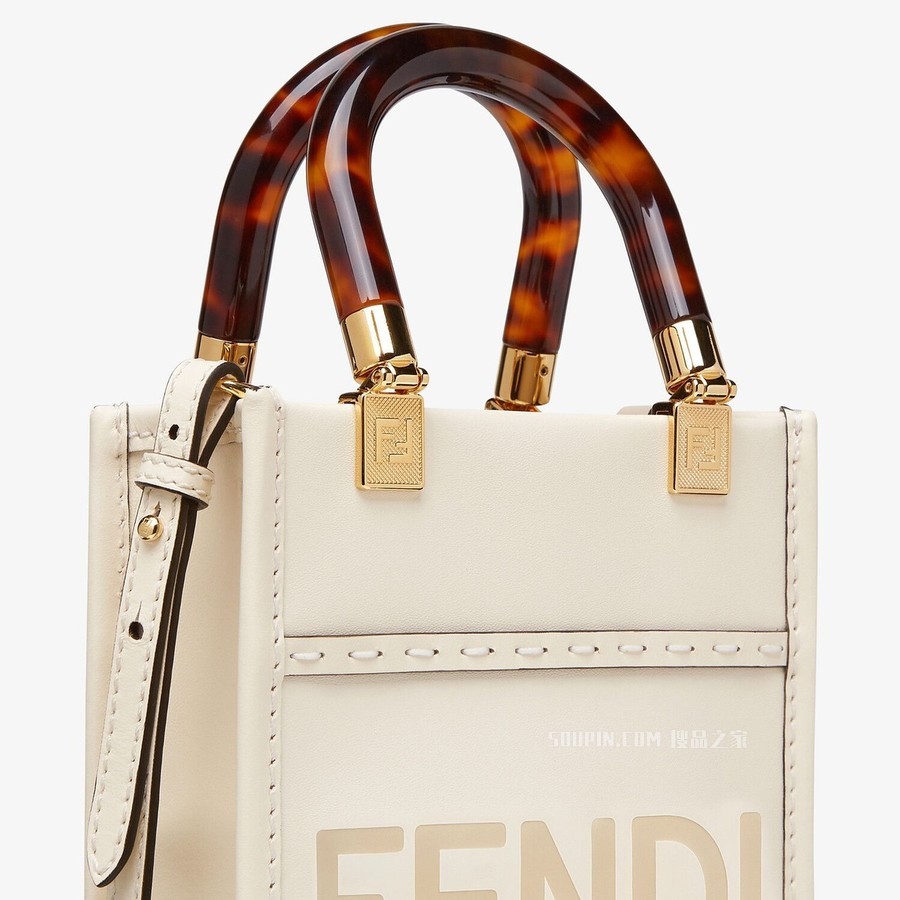 FENDI迷你阳光手提袋 白色皮革迷你手袋