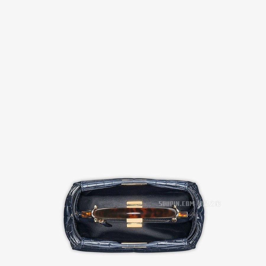 PEEKABOO ICONIC迷你手袋 深蓝色鳄鱼皮手袋