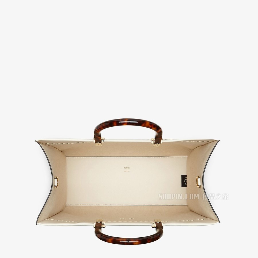 FENDI SUNSHINE中号手提袋 白色皮革手提袋