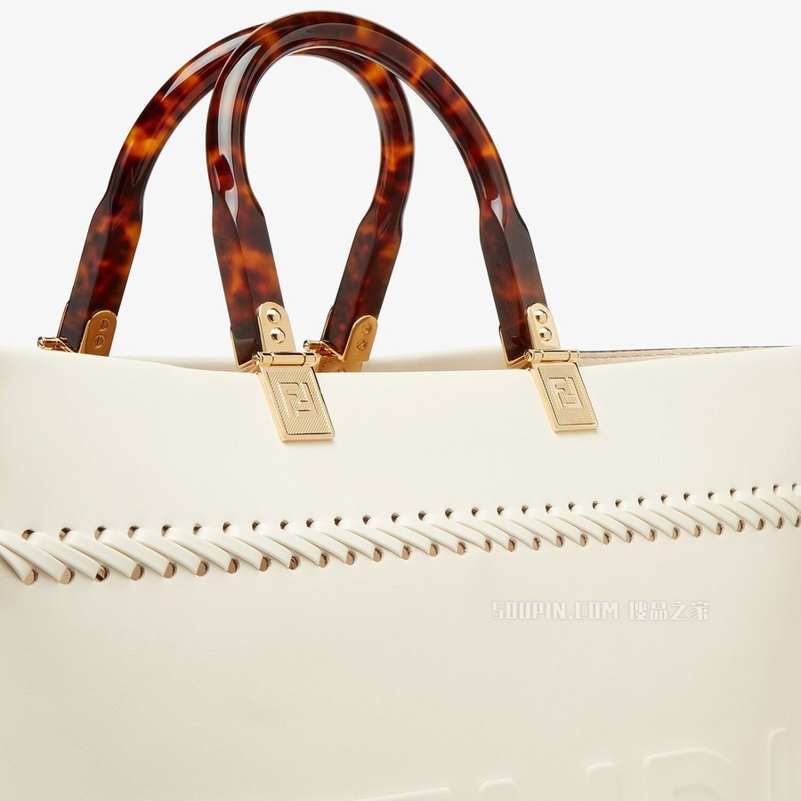 FENDI SUNSHINE中号手提袋 白色皮革手提袋