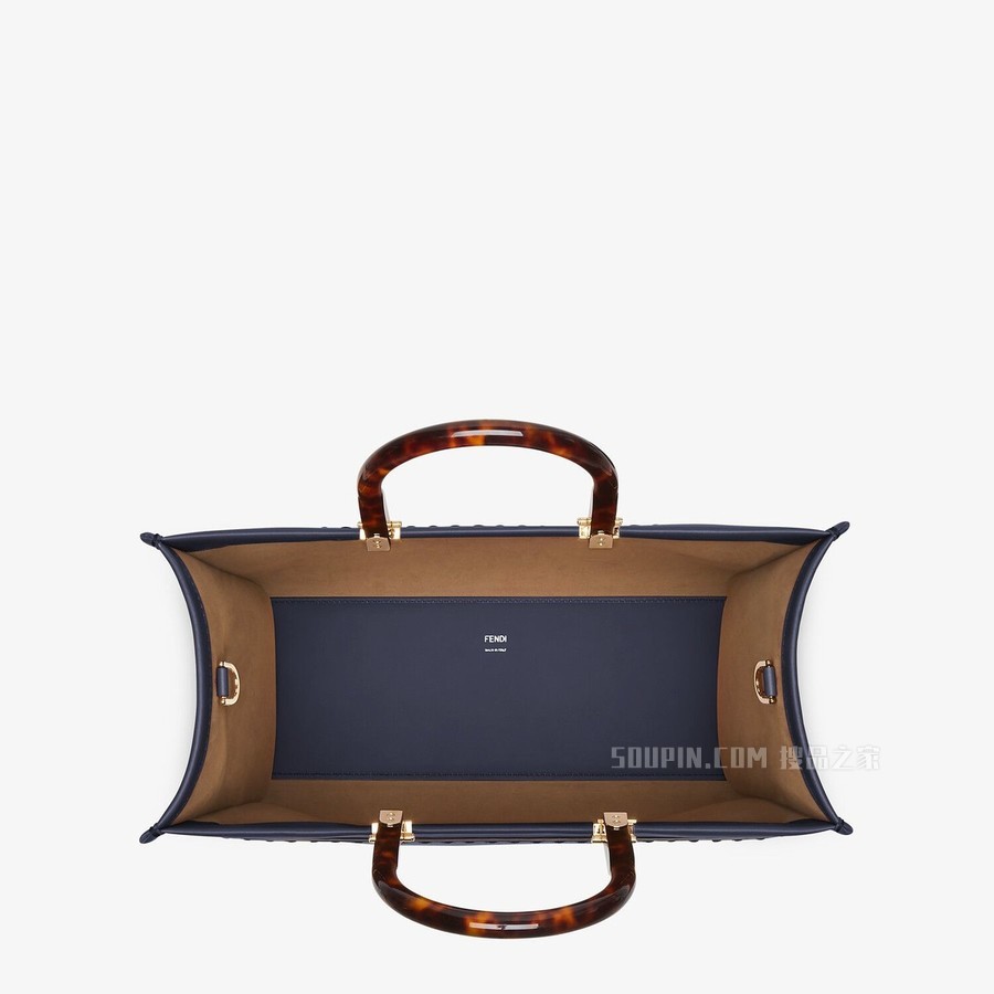 FENDI SUNSHINE中号手提袋 深蓝色皮革手提袋