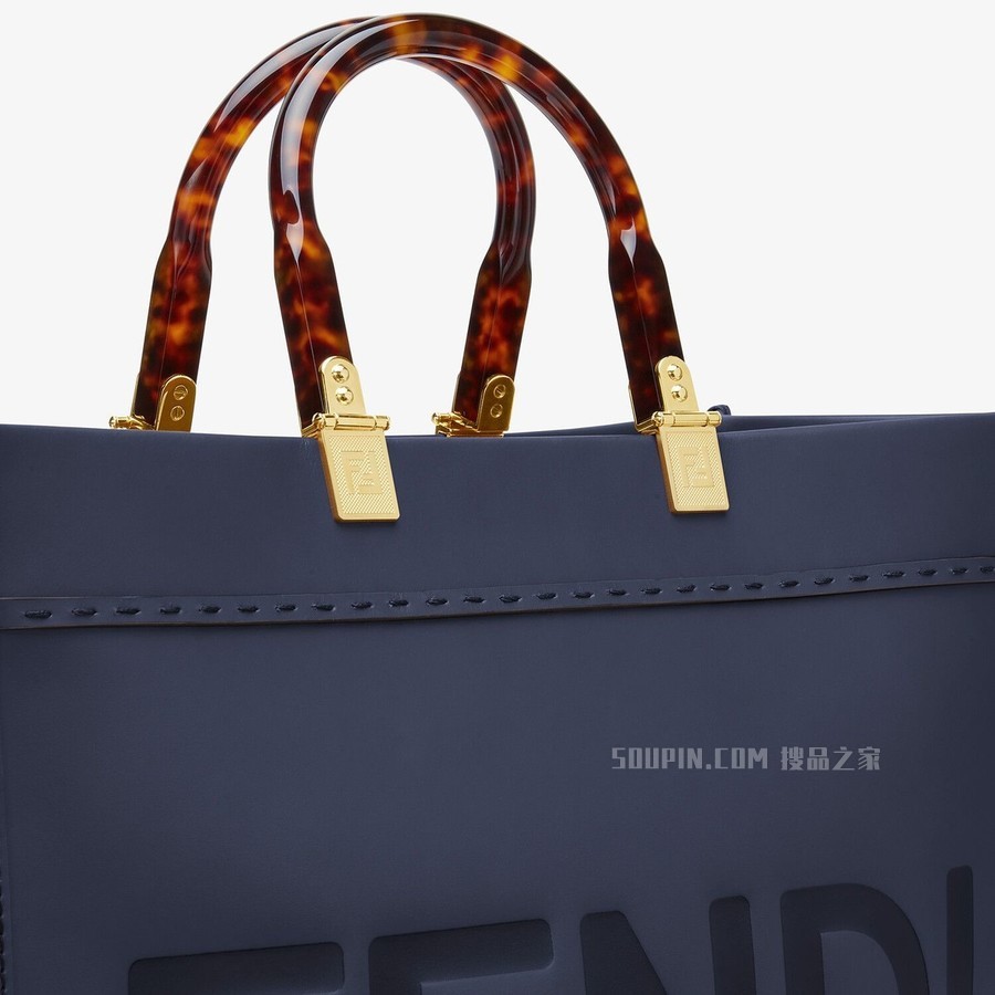 FENDI SUNSHINE中号手提袋 深蓝色皮革手提袋