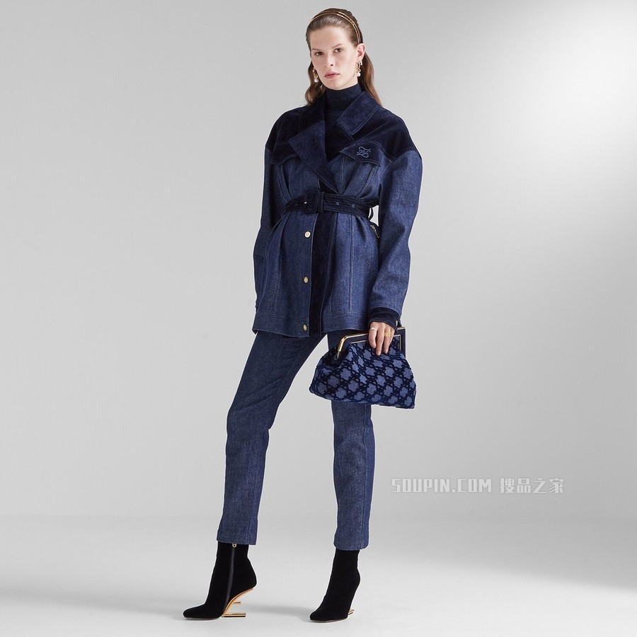 FENDI FIRST中号手袋 蓝色牛仔手袋