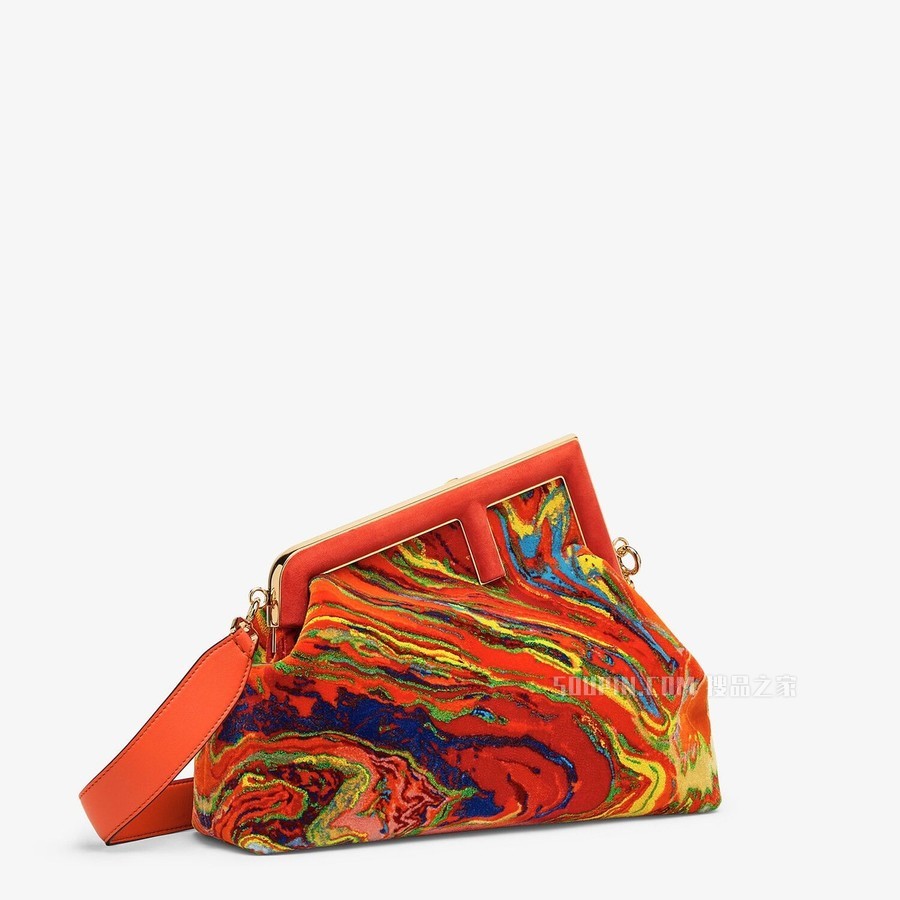 FENDI FIRST中号手袋 红色大理石纹布料手袋