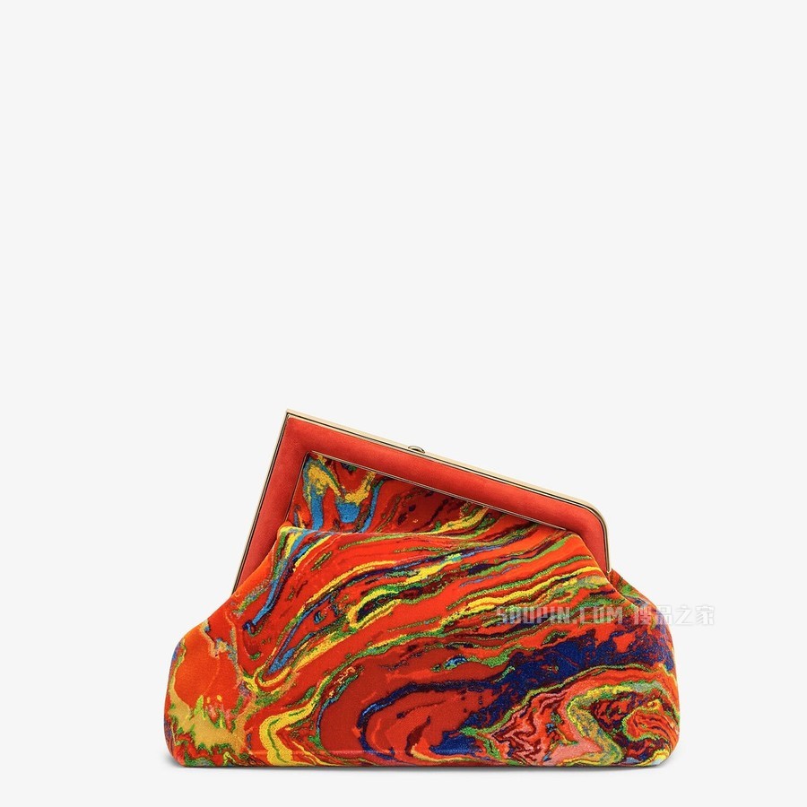 FENDI FIRST中号手袋 红色大理石纹布料手袋