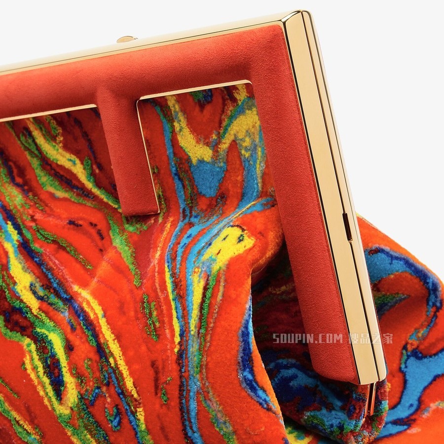 FENDI FIRST中号手袋 红色大理石纹布料手袋