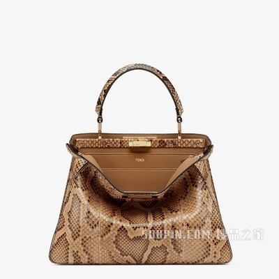 PEEKABOO ISEEU中号手袋 米色蟒蛇皮和皮革手袋
