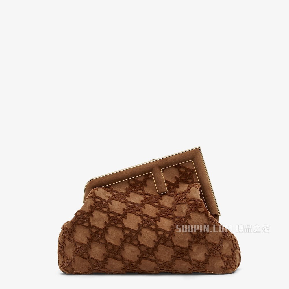 FENDI FIRST中号手袋 棕色麂皮手袋