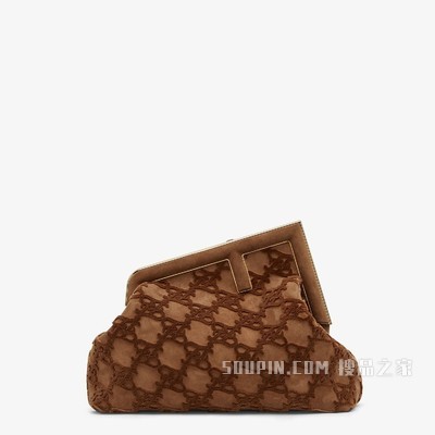 FENDI FIRST中号手袋 棕色麂皮手袋
