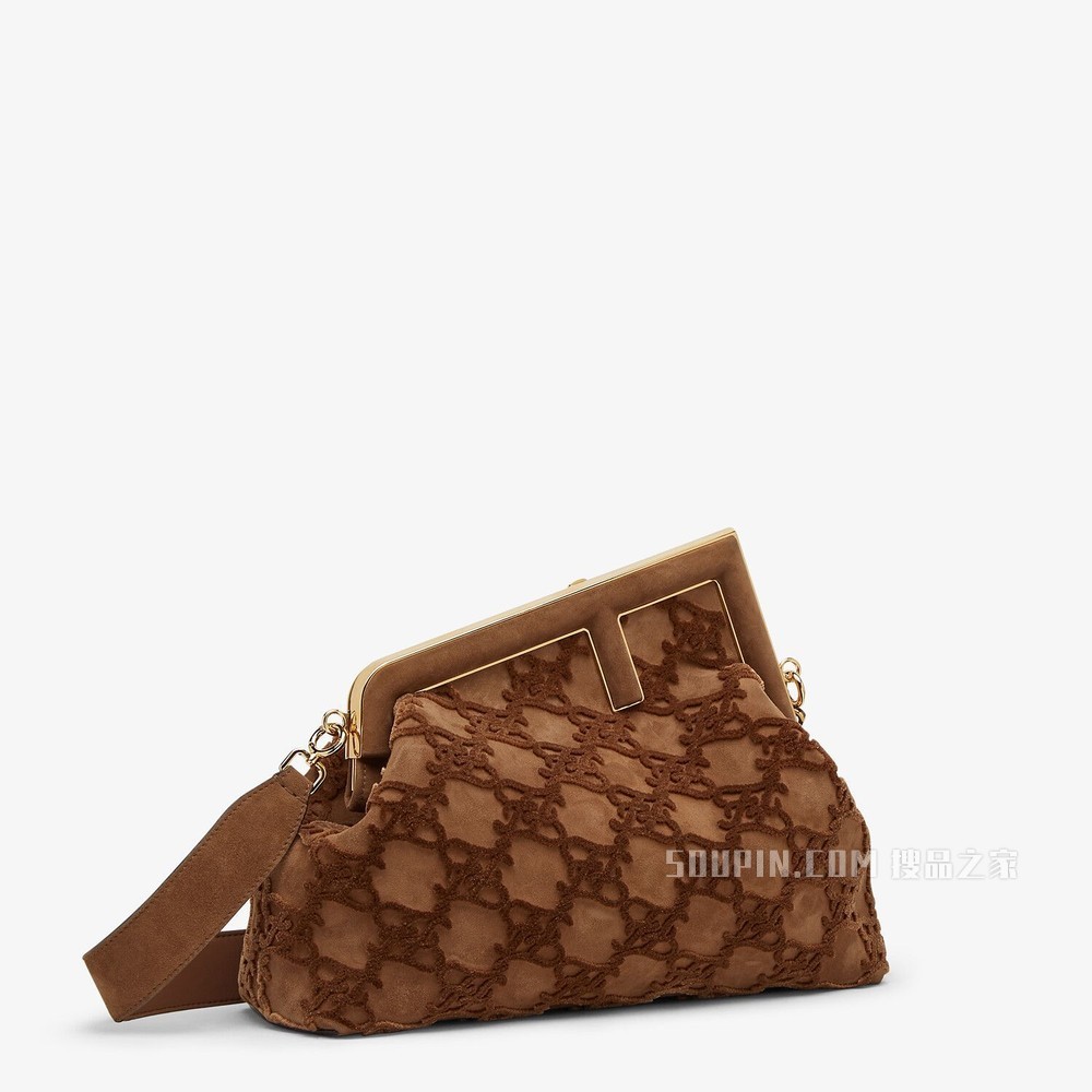 FENDI FIRST中号手袋 棕色麂皮手袋