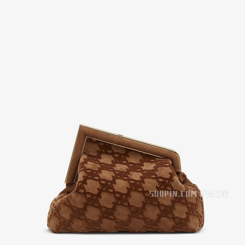 FENDI FIRST中号手袋 棕色麂皮手袋