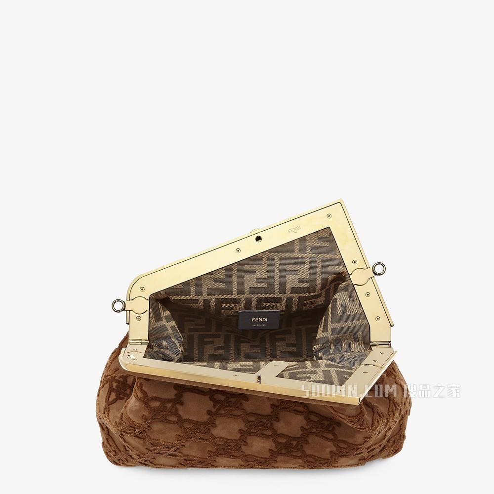 FENDI FIRST中号手袋 棕色麂皮手袋