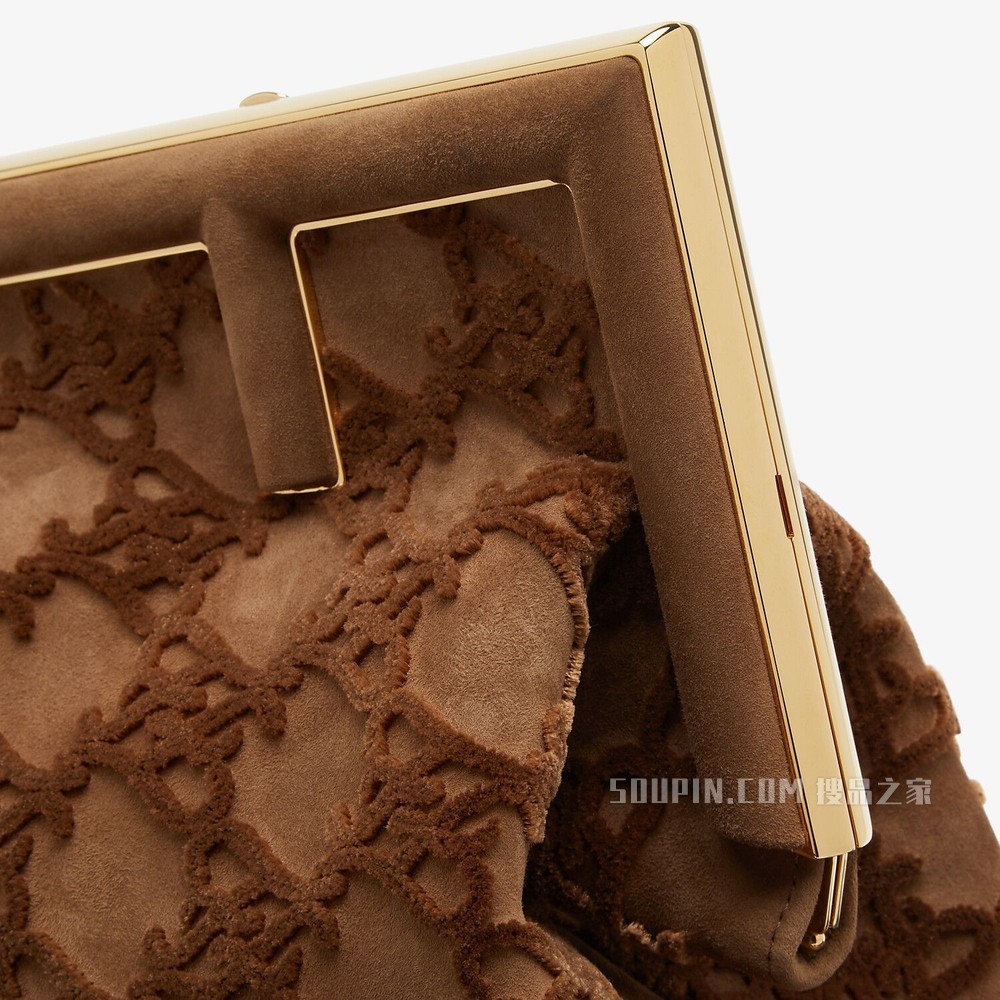 FENDI FIRST中号手袋 棕色麂皮手袋