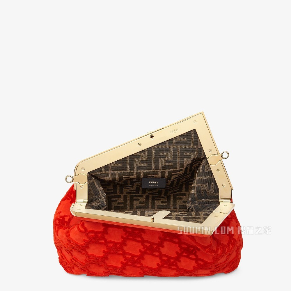 FENDI FIRST中号手袋 红色麂皮手袋
