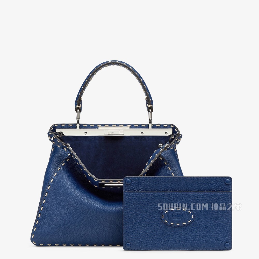 PEEKABOO ISEEU中号手袋 蓝色全粒面皮革手袋