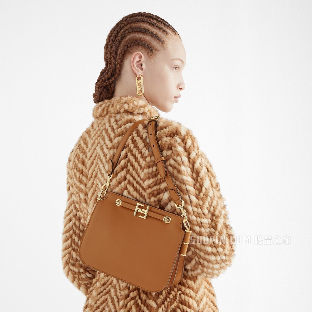 FENDI TOUCH 棕色皮革手袋