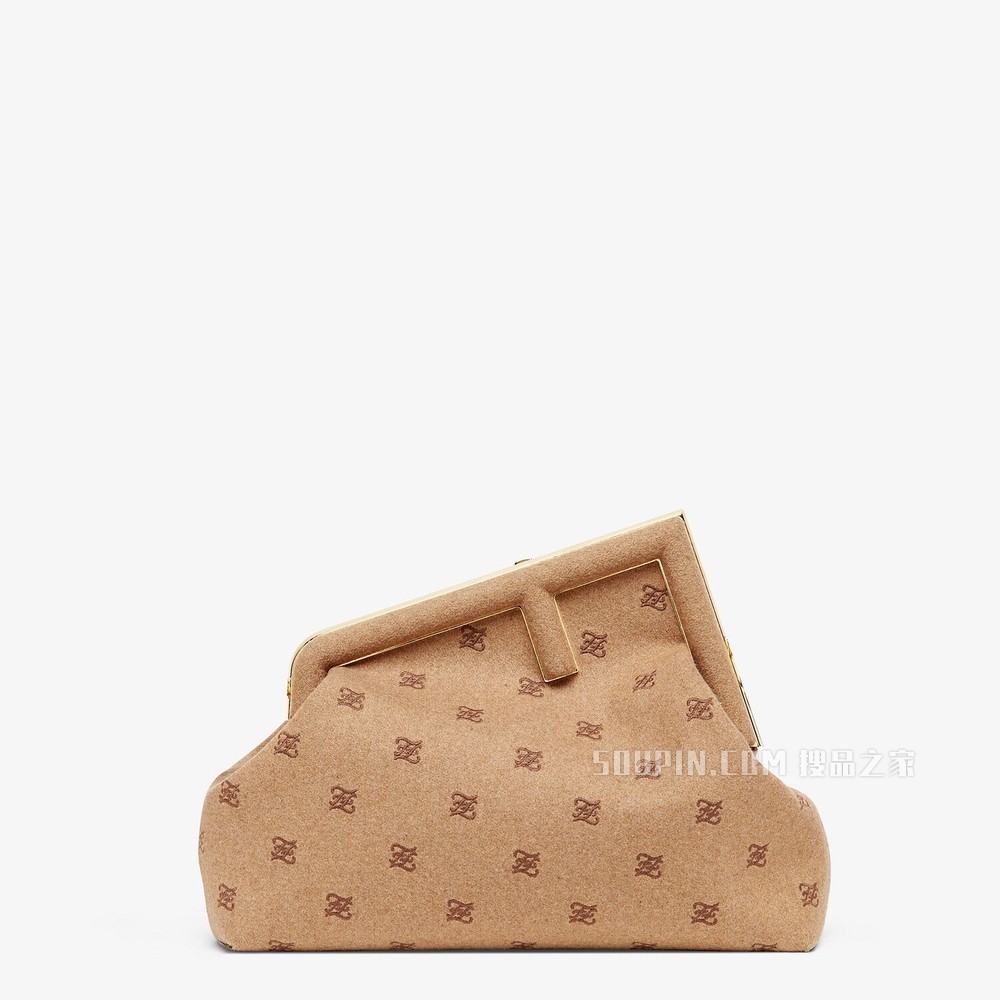 FENDI FIRST中号手袋 米色刺绣法兰绒手袋