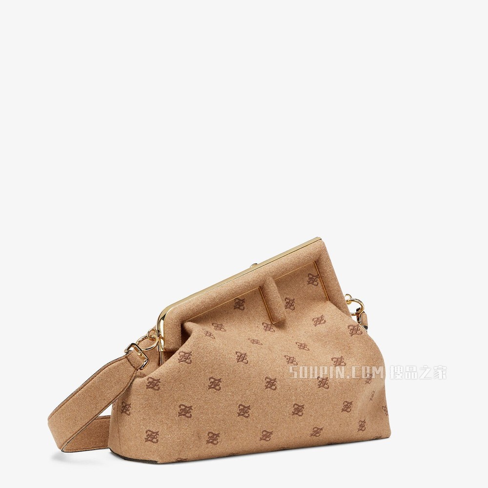 FENDI FIRST中号手袋 米色刺绣法兰绒手袋