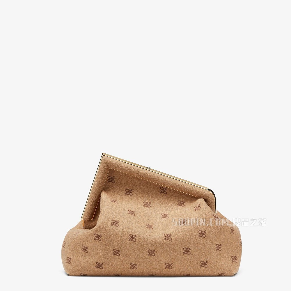 FENDI FIRST中号手袋 米色刺绣法兰绒手袋