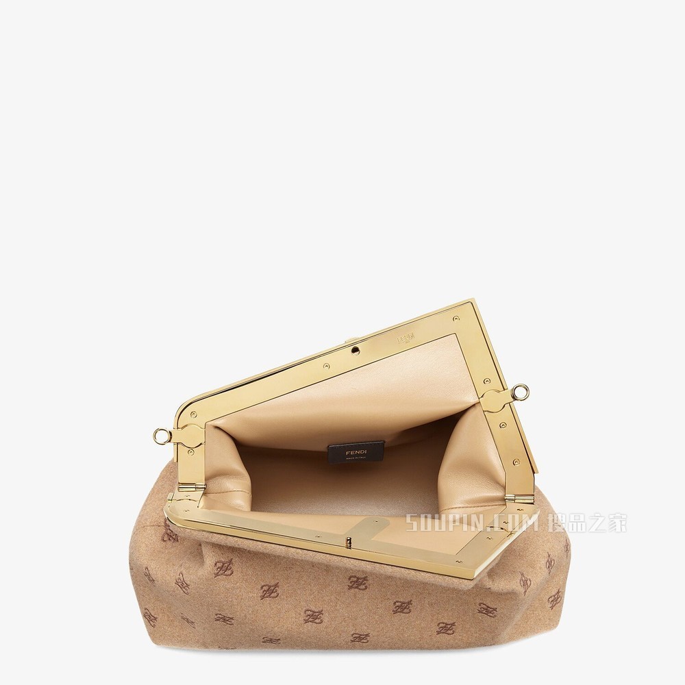FENDI FIRST中号手袋 米色刺绣法兰绒手袋