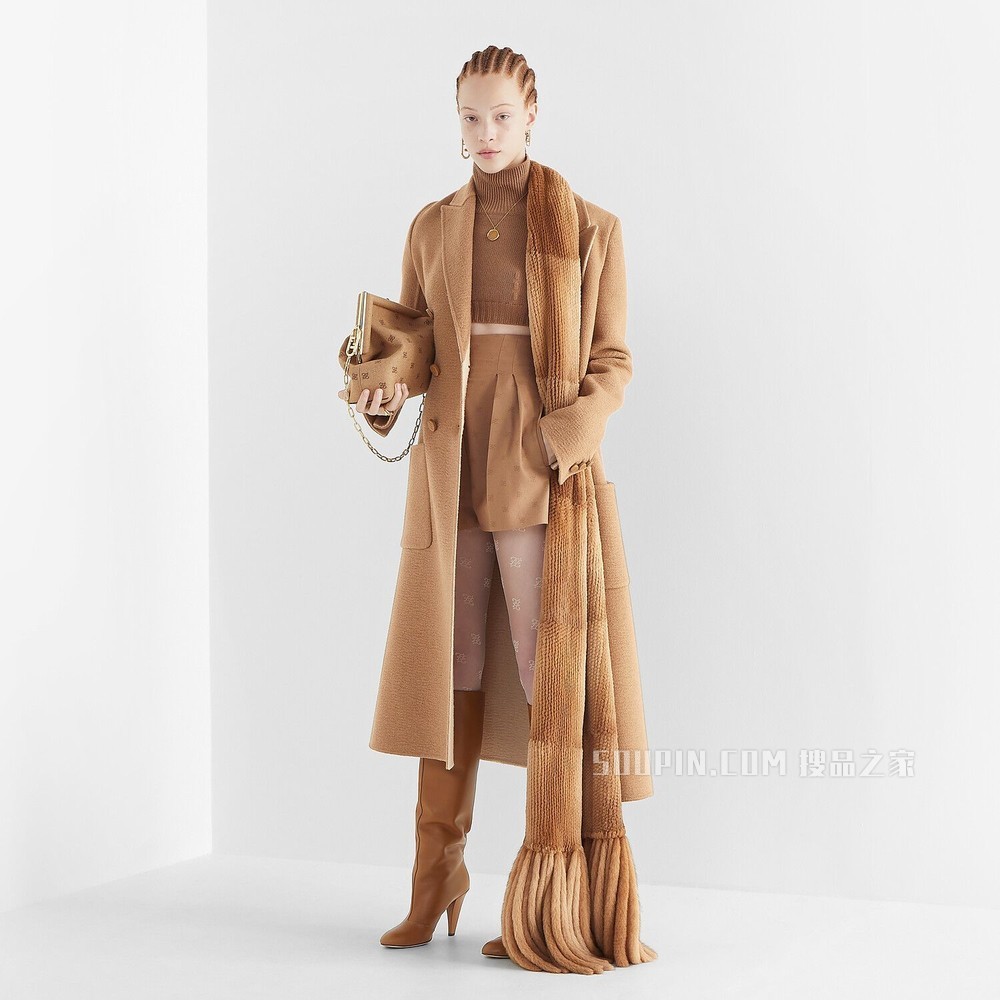 FENDI FIRST中号手袋 米色刺绣法兰绒手袋