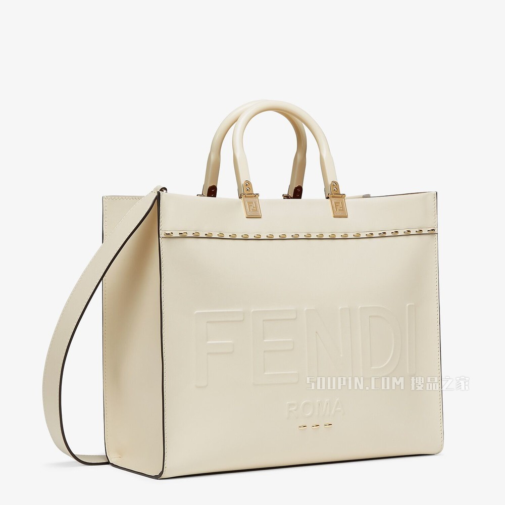 FENDI中号阳光购物手提袋 白色皮革手提袋