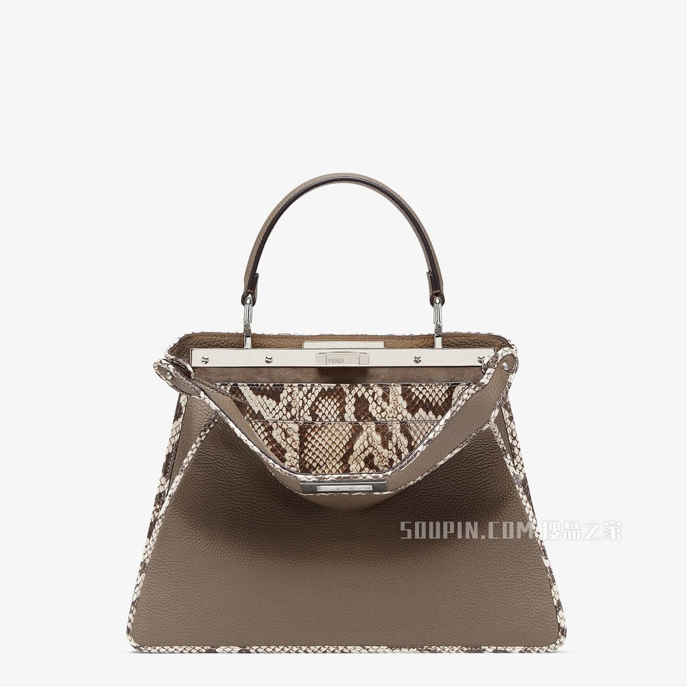 PEEKABOO ISEEU中号手袋 灰色全粒面皮革和锦蛇皮手袋