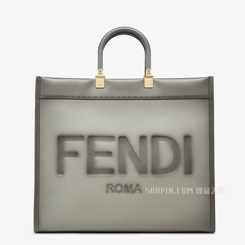 FENDI大号阳光购物手提袋 灰色皮革手提袋