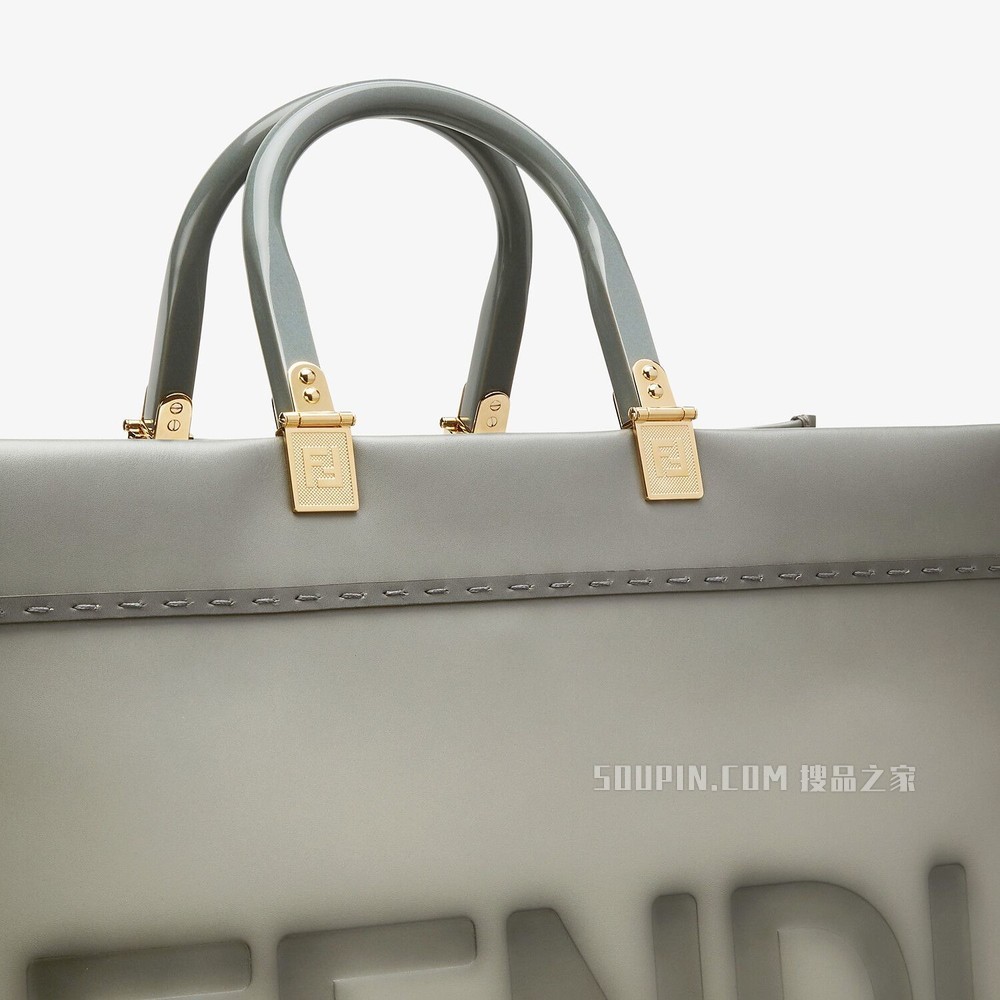 FENDI大号阳光购物手提袋 灰色皮革手提袋