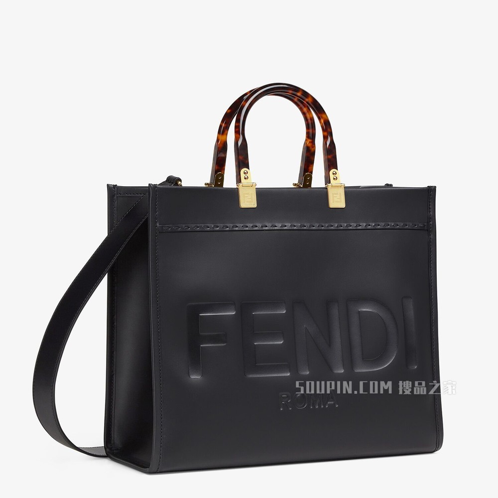 FENDI SUNSHINE中号手提袋 黑色皮革手提袋