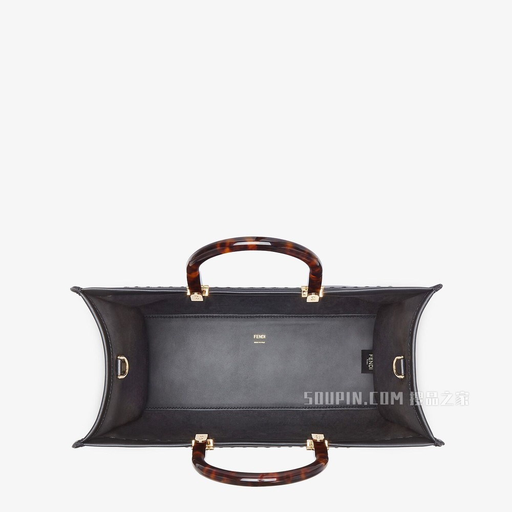 FENDI SUNSHINE中号手提袋 黑色皮革手提袋