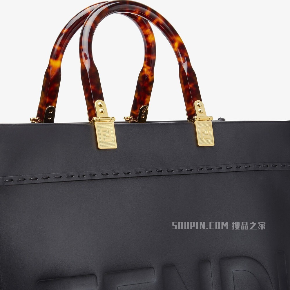 FENDI SUNSHINE中号手提袋 黑色皮革手提袋