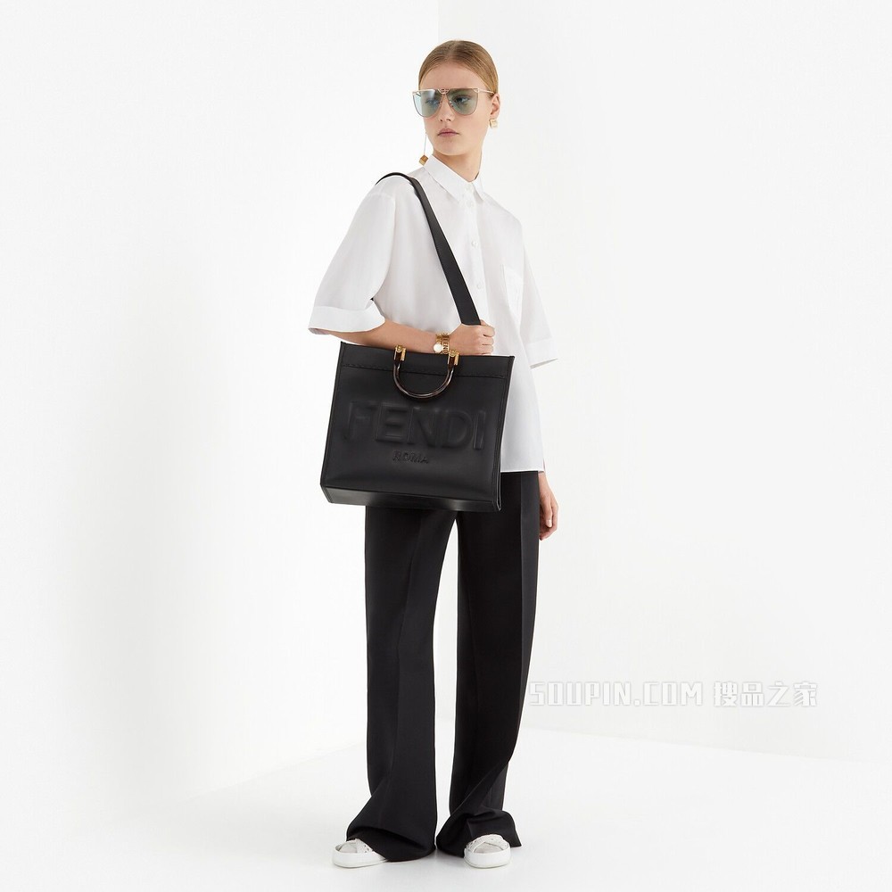FENDI SUNSHINE中号手提袋 黑色皮革手提袋