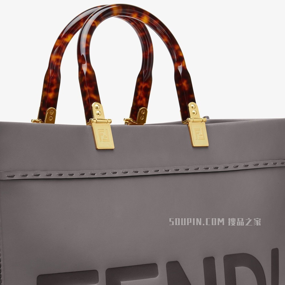 FENDI SUNSHINE中号手提袋 灰色皮革手提袋