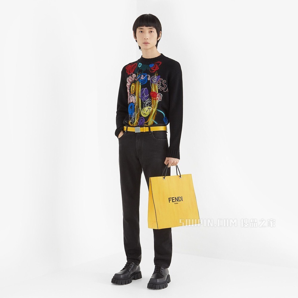 FENDI PACK中号购物袋 黄色皮革手袋