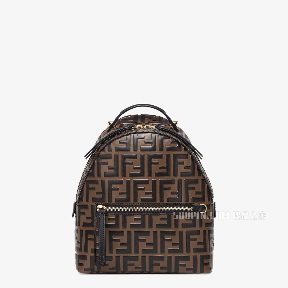 棕色皮革FF双肩包 棕色皮革FF背包