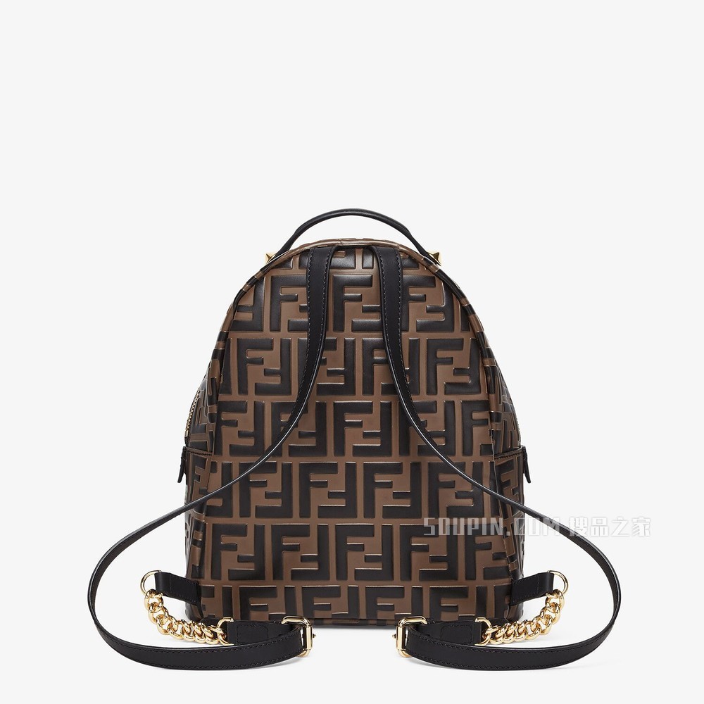 棕色皮革FF双肩包 棕色皮革FF背包