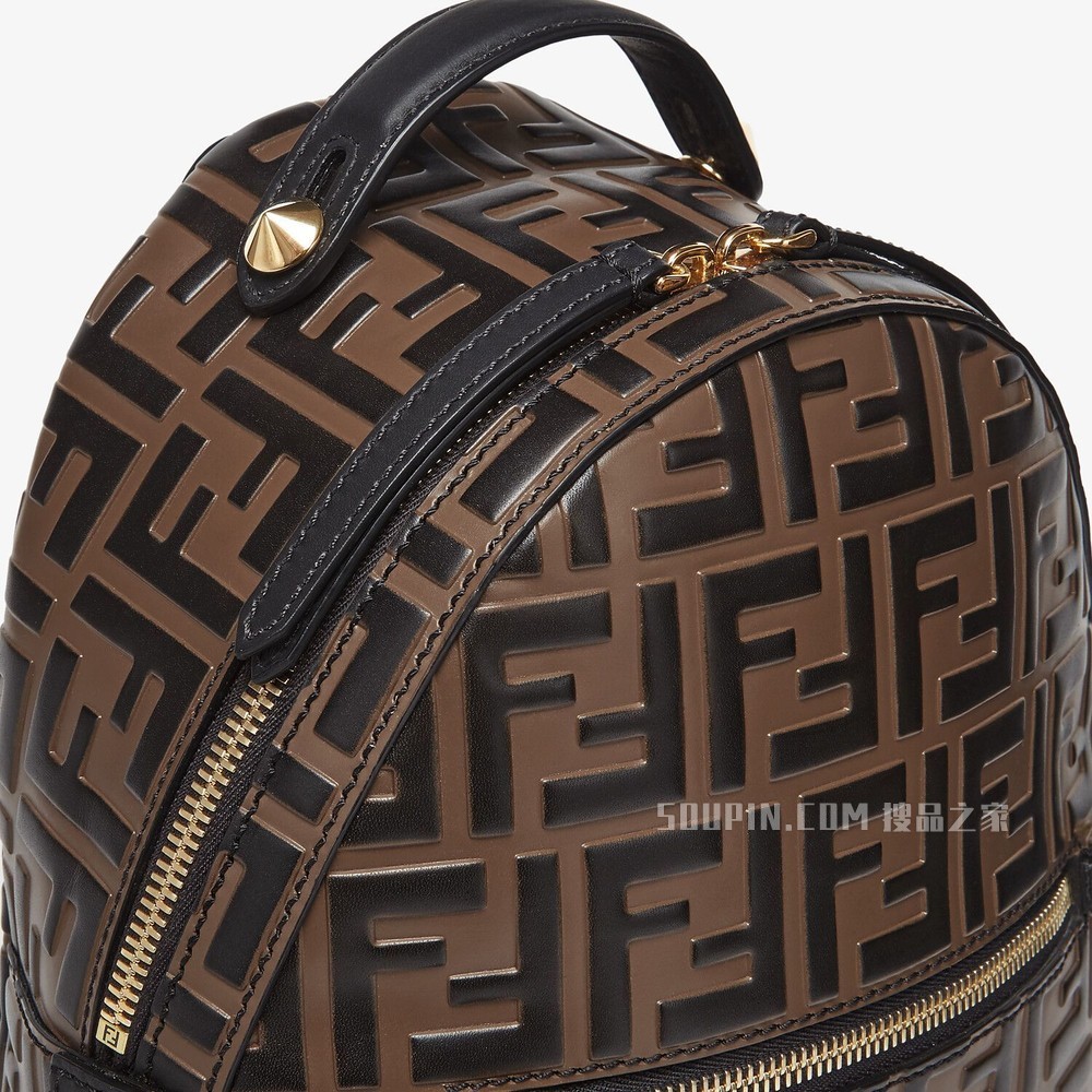 棕色皮革FF双肩包 棕色皮革FF背包